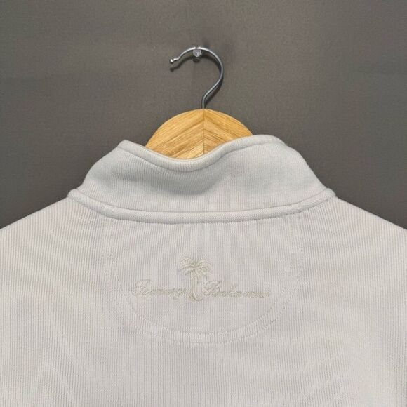 Tommy Bahama 1/4 Zip Pullover Size Large Cotton Blend Preppy White - Picture 13 of 16